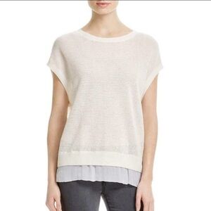 Vince Mixed Media Wool Cashmere Mesh Sweater Tank with Silk Trim
